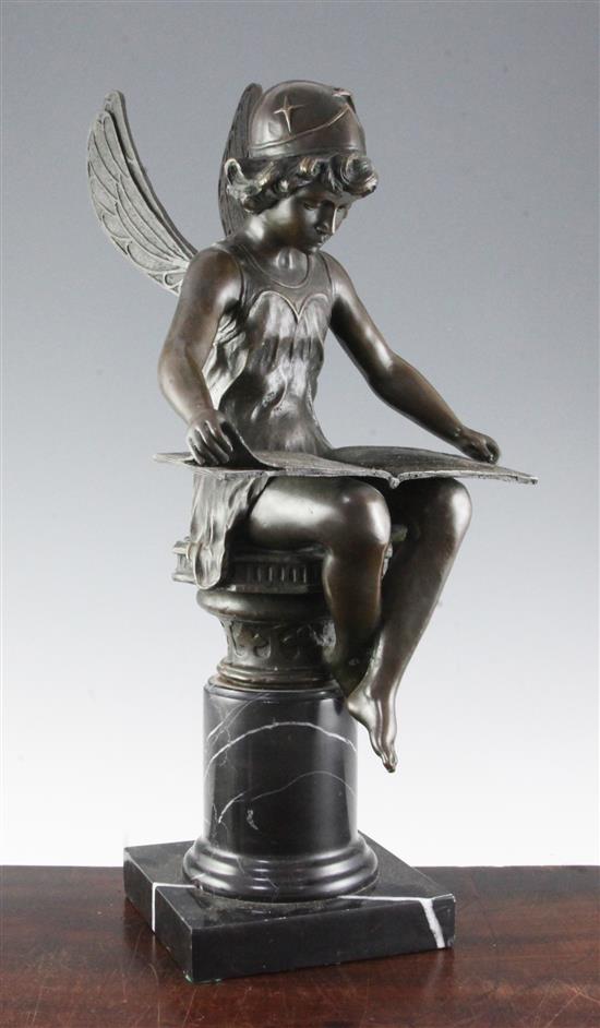 Charron. A bronze figure of a seated nymph reading a book, 19.5in.